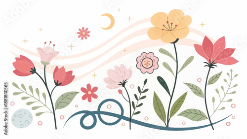 Abstract Feminine Energy Concept with Spiritual Botanical Elements and Minimalist Aesthetic Design