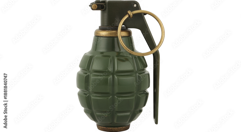 Naklejka premium Green military grenade explosive isolated on a transparent background