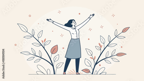 Abstract Illustration of a Woman Representing Inner Growth and Nature Connection with Organic Floral Shapes