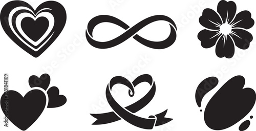 Black and white heart infinity love symbol vector icons
