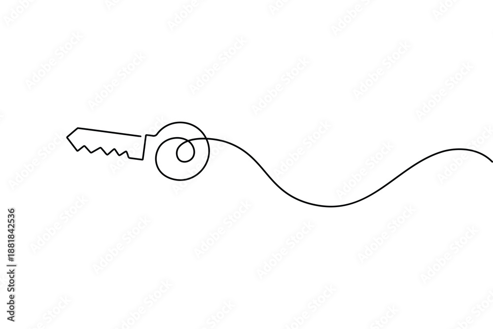 Obraz premium Minimalist single line drawing of a key with a wavy trail