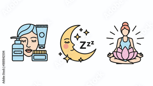 Woman Practicing Yoga and Skincare Routine.