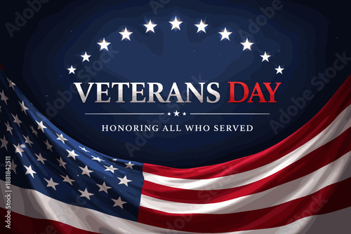 Veterans Day honoring all who served with American flag and stars background