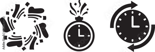 Time Management and Productivity Concept Icons Set Black