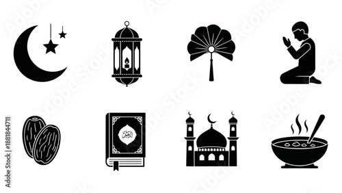 Islamic Symbols and Icons Set Illustration.