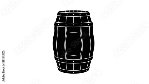 Black and white illustration of a wooden barrel on white background.