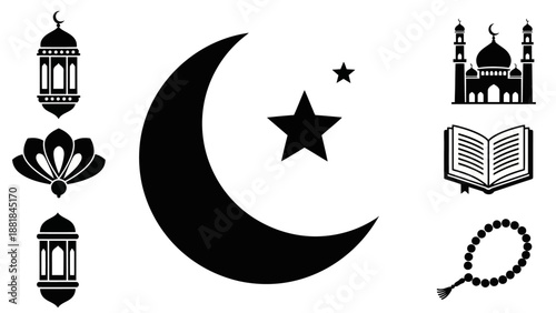 Islamic Symbols Crescent Moon Star Mosque.
