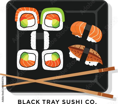 Black Tray Sushi Restaurant Logo Vector Illustration

