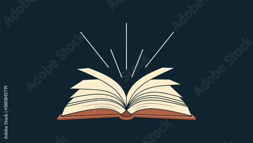 Open Book with Radiant Pages Illustration.