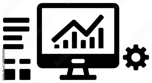 Computer displaying data analytics graph