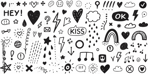 a collection of hand drawn doodles and quirky illustrations in black and white