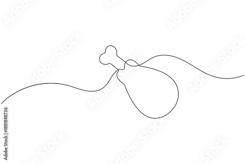 Minimalist continuous line drawing of a roasted chicken drumstick