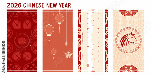 2026 chinese new year vertical banners with lanterns patterns and a horse motif