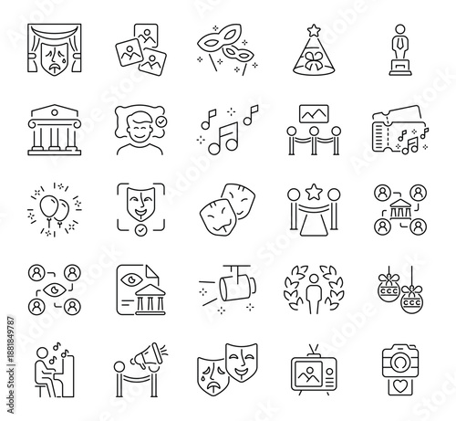 Theater performance icons set. line, editable line icons, drama and show symbols