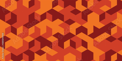 Abstract geometric red polygonal background featuring sharp triangular shapes and varying shades of red, orange, and crimson creating a vibrant, angular texture.