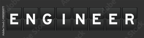 Black color analog flip board with word engineer on gray background