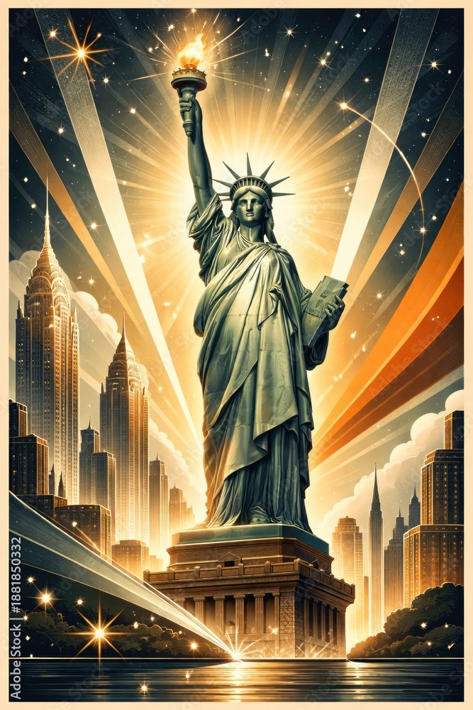 Fototapeta premium Iconic liberty shines brightly.