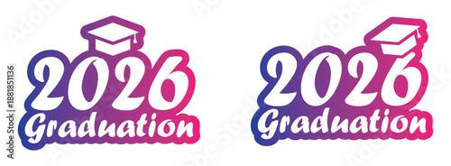 Graduation of 2026 set icon, vector illustration