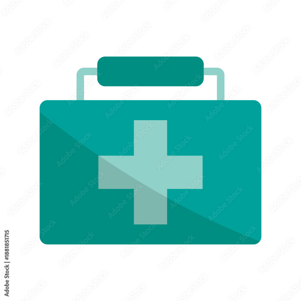 Fototapeta premium First aid kit. Medical suitcase Vector. Healthcare emergency bag. Turquoise cross box.