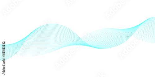 Futuristic abstract wave line art with dynamic cyan curves on white and layered sinusoidal frequency mesh on black, designed for modern technology, audio, and digital vector applications.