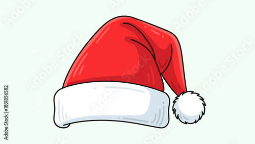 Vector Illustration of Santa Hat in Modern Cartoon Style with Red and White Colors