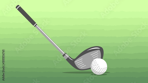 Modern Vector Golf Club and Ball Illustration with Minimalist Organic Style in Green Tones