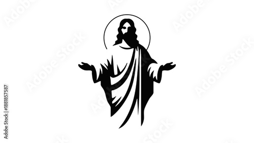 Risen Christ Standing with Open Arms Vector Silhouette