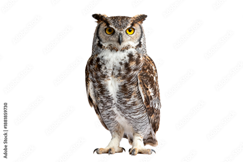 Naklejka premium Great Horned Owl Portrait with Yellow Eyes