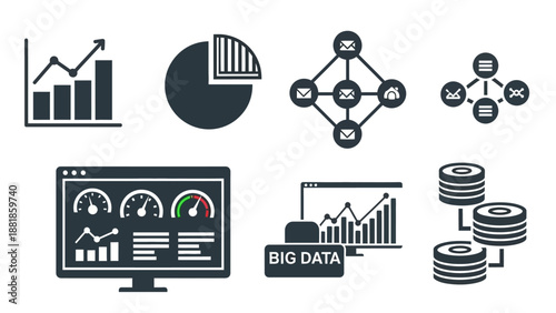 Data Analysis Charts Graphs Icons Set.