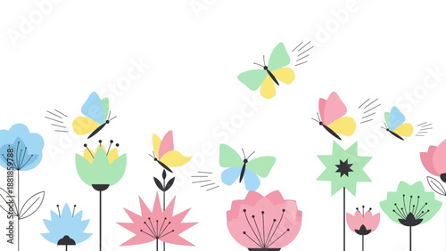 Colorful Paper Flowers and Butterflies Illustration.