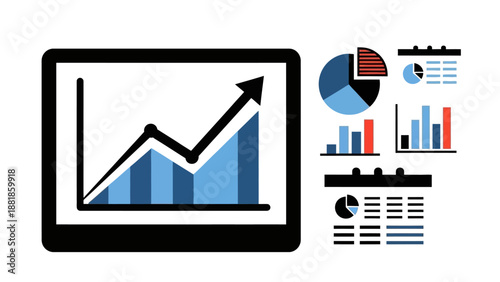 Digital Business Growth Tablet Displaying Upward Trend Bar Chart and Data Analytics Icons