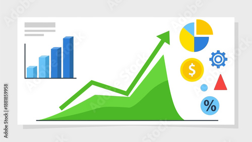 Concept of Business Growth and Financial Success with Upward Trending Graphs and Data Visualization