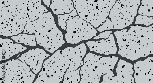 Abstract gray cracked concrete texture background. Vector illustration of broken dry earth ground surface with fractures.