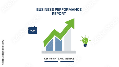 Business Performance Report Growing Success with Upward Arrow Chart and Growth Metrics