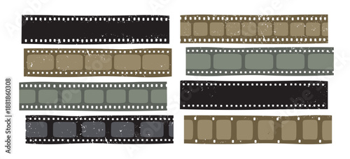Old filmstrip classic camera negative collection with vintage textures and grunge frames templates