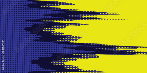 Yellow and blue abstract on a dark background. Sporty grunge design. Illustration for sports, backgrounds, animations.