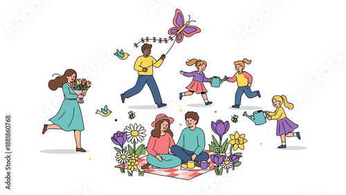 Family Enjoying Spring Day Together Outdoors.