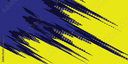 Yellow and blue abstract on a dark background. Sporty grunge design. Illustration for sports, backgrounds, animations.
