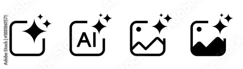 AI image generation icons set - Artificial intelligence, Generative AI logo icon sparkle symbol. showing generate, edit, photo editing, and enhance photo actions with outline style for apps and web