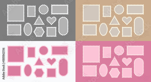 Decorative Valentine Day postage frames and heart-shaped stamp borders romantic holiday set