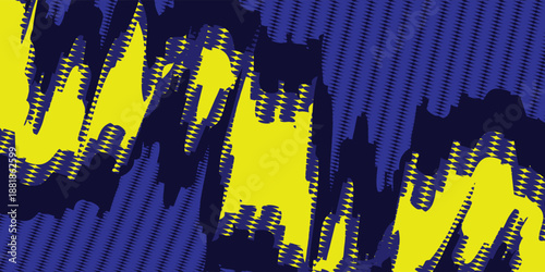 Yellow and blue abstract on a dark background. Sporty grunge design. Illustration for sports, backgrounds, animations.