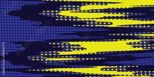 Yellow and blue abstract on a dark background. Sporty grunge design. Illustration for sports, backgrounds, animations.