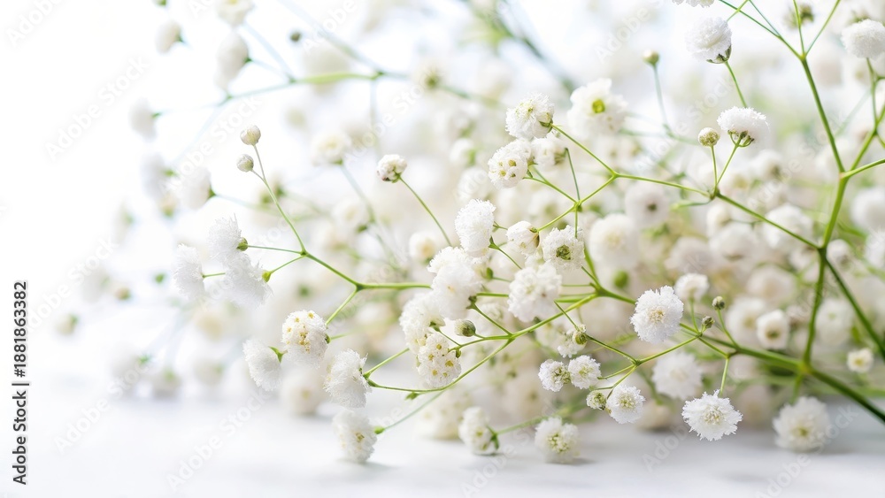 Obraz premium Small white gypsophila flowers isolated on white background with soft focus effect