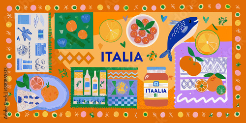 A vibrant collage showcasing italian food drink and cultural elements