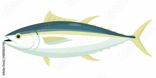 A colorful illustration of a bluefin tuna swimming gracefully in the ocean