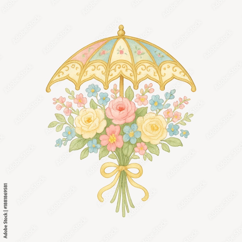 Obraz premium Vintage floral umbrella illustration
