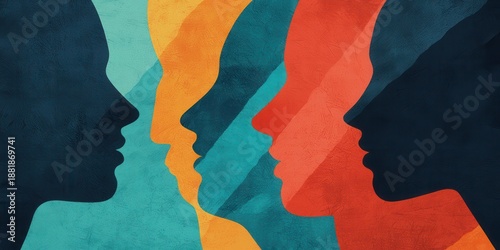 A colorful abstract representation of human profiles, showcasing diversity and connection through artistic silhouettes.
