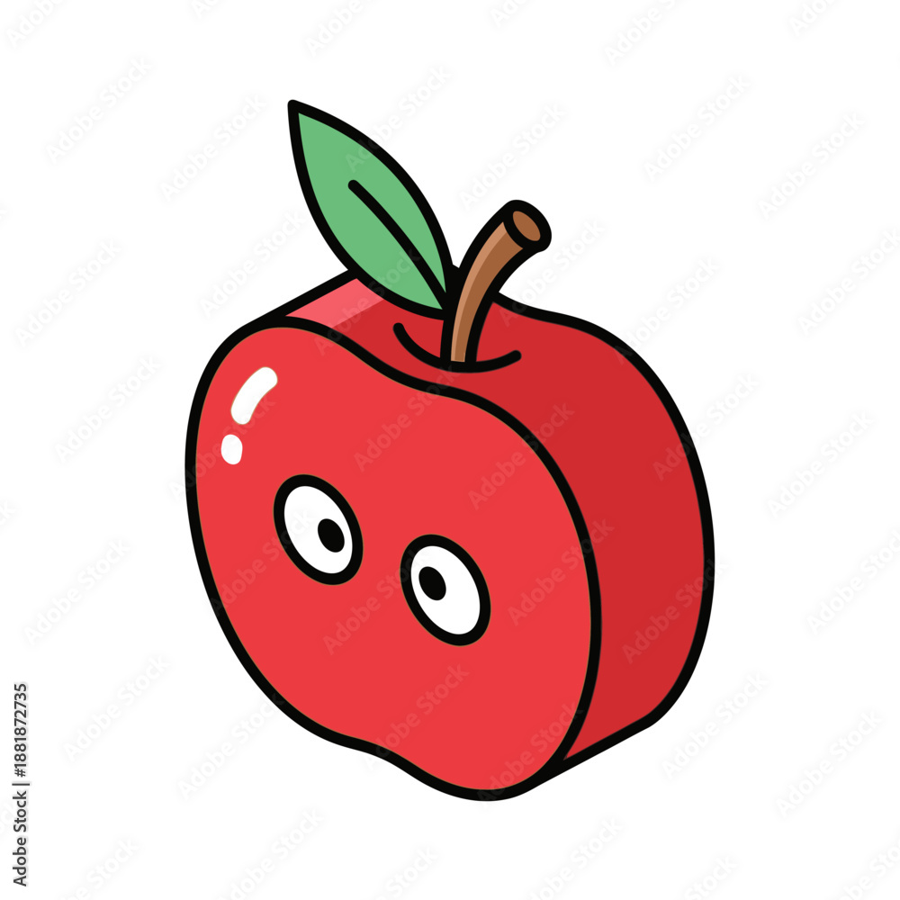custom made wallpaper toronto digitalCute Cartoon Red Apple with Googly Eyes and Green Leaf.