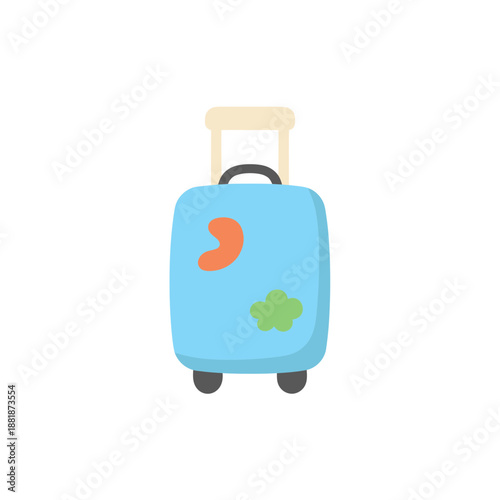 Cute Blue Travel Suitcase with Wheels Flat Icon