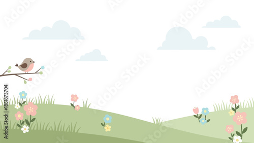 Bird perched on branch in landscape.